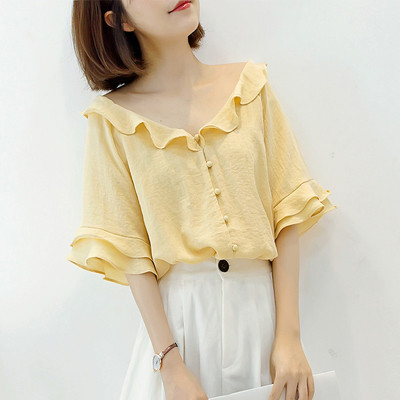 Cămașă elegantă de damă cu mâneci lotus 3/4 în două culori