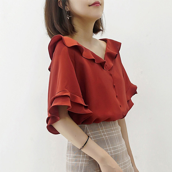 Cămașă elegantă de damă cu mâneci lotus 3/4 în două culori