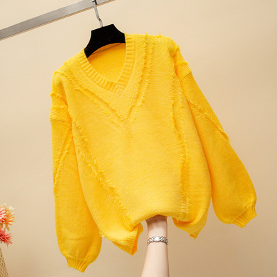 Модерен дамски пуловер с V-образно деколте в няколко цвята 