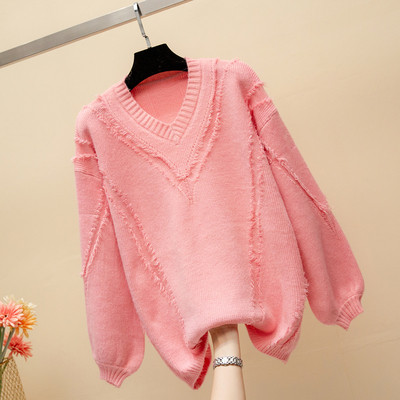 Модерен дамски пуловер с V-образно деколте в няколко цвята