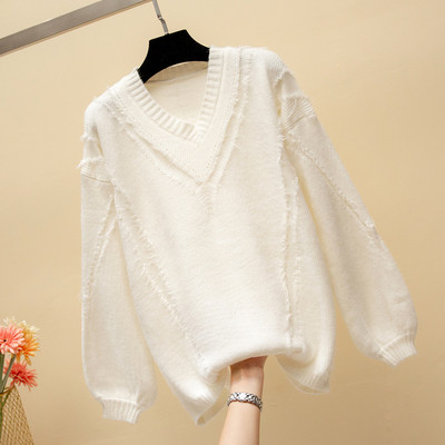 Модерен дамски пуловер с V-образно деколте в няколко цвята