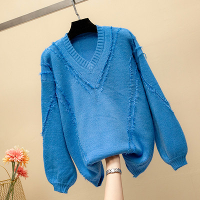 Модерен дамски пуловер с V-образно деколте в няколко цвята