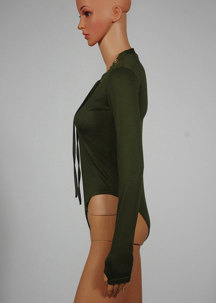 Дамско боди в три цвята с V-образно деколте с връзки