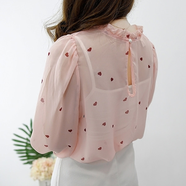 Cămașă transparentă de damă cu inimioare - două culori