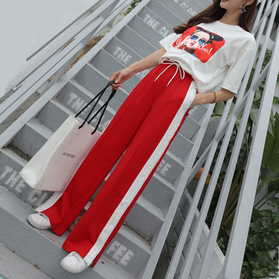 Pantaloni sport de damă în negru și roșu