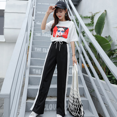 Pantaloni sport de damă în negru și roșu