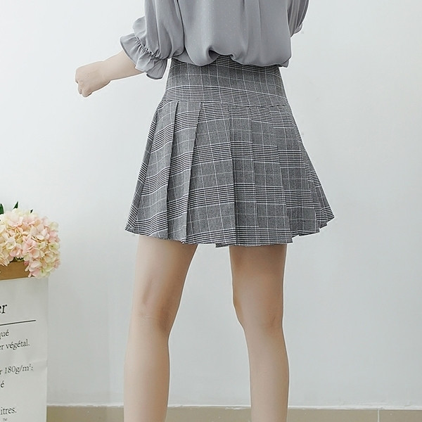 Карирана дамска пола с висока талия и връзки в четири цвята