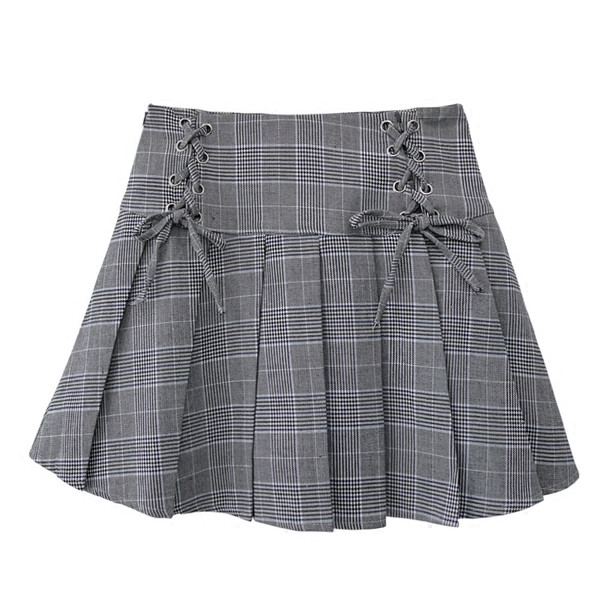 Карирана дамска пола с висока талия и връзки в четири цвята