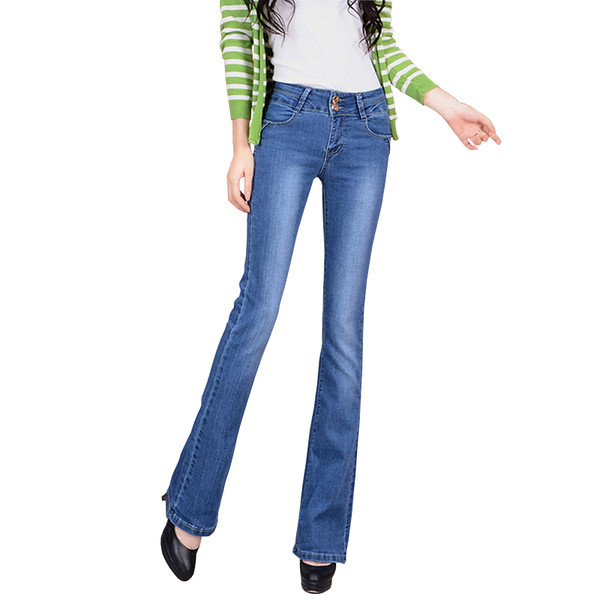 Дамски дънки с широка долна част в три цвята