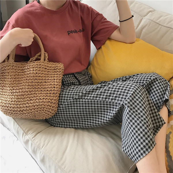 Kockás női nadrág két színben - széles modell