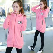 Дамски дълъг суичър в няколко цвята с качулка, емблема и надпис