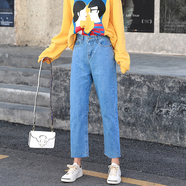 Дамски дълги дънки в два цвята - тъмен и светъл