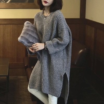Дамски плътен пуловер асиметричен  модел  в сив цвят 