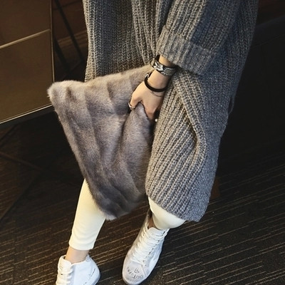 Дамски плътен пуловер асиметричен  модел  в сив цвят 