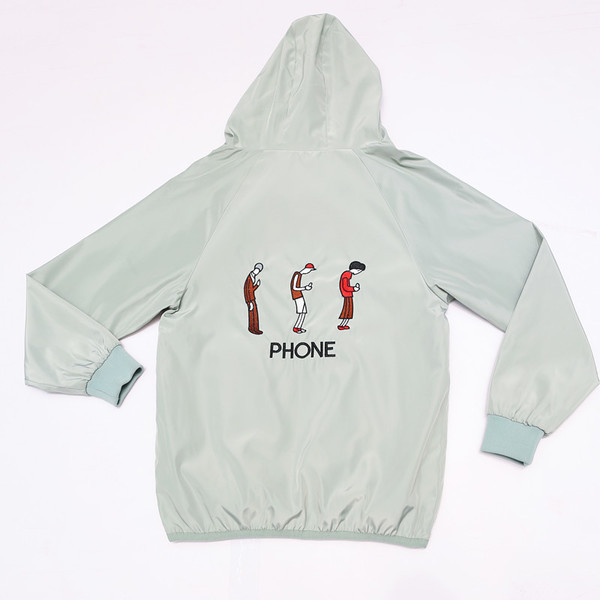 Дамско модерно яке с две лица широк модел с надпис и щампа