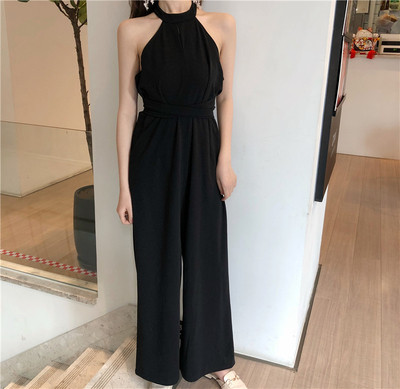 Стилен дамски гащеризон в черен и червен цвят