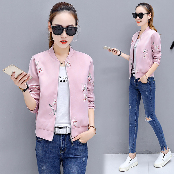 Дамско стилно тънко яке с бродерия във формата на цвете