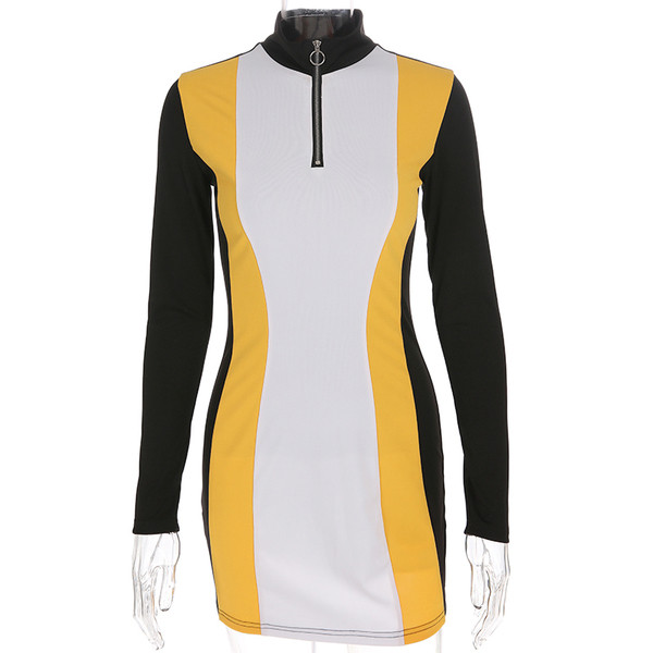 Rochie scurta de dama cu guler polo cu fermoar si maneci lungi