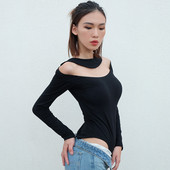 Body elegant de dama cu maneci lungi in negru