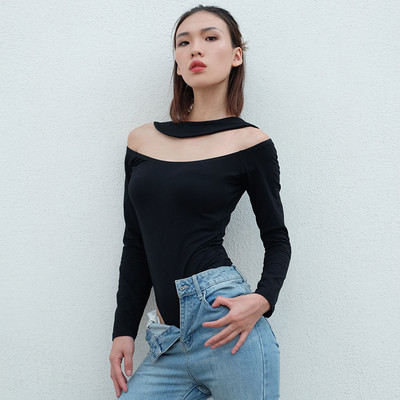 Body elegant de dama cu maneci lungi in negru