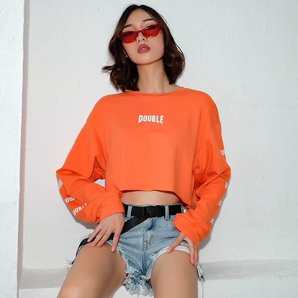 Bluză scurtă de damă cu mâneci lungi de culoare portocalie