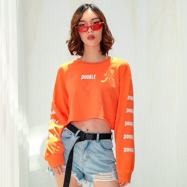 Bluză scurtă de damă cu mâneci lungi de culoare portocalie