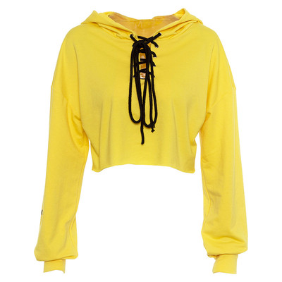 Γυναικείο μπλουζάκι με μακριά μανίκια, κουκούλα  σε κίτρινο χρώμα
