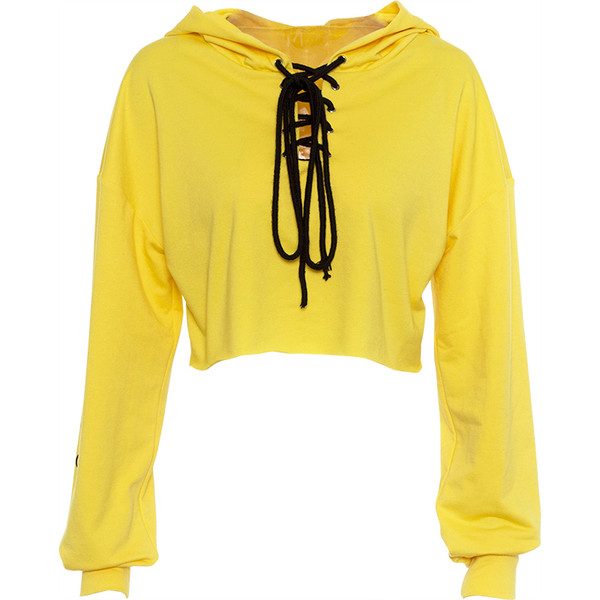 Γυναικείο μπλουζάκι με μακριά μανίκια, κουκούλα  σε κίτρινο χρώμα