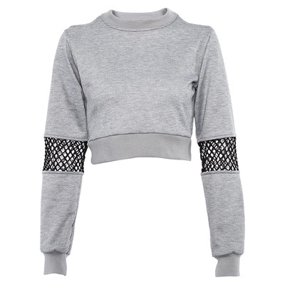 Модерен сив къс дамски топ с голи рамене и дълъг ръкав