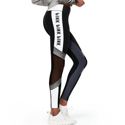 Дамски спортен клин в черен цвят с надпис и прозрачни елементи