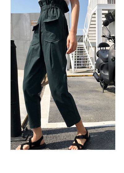 Pantaloni de dama de culoare neagra cu talie elastica