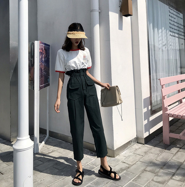 Pantaloni de dama de culoare neagra cu talie elastica