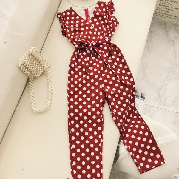 Γυναικεία ολόσωμη φόρμα  πουά σε λευκό και κόκκινο χρώμα