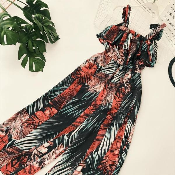 Ευρεία μοντέρνα γυναικεία φόρμα με floral σχέδιο σε δύο χρώματα