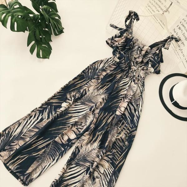 Ευρεία μοντέρνα γυναικεία φόρμα με floral σχέδιο σε δύο χρώματα