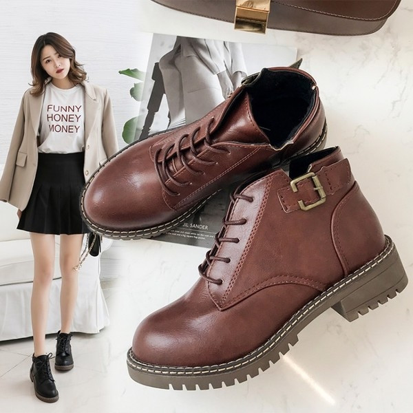 Дамски боти от еко кожа с връзки в два цвята