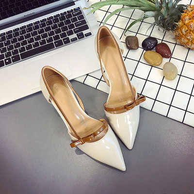 Дамски стилни обувки с висок ток с панделка в два цвята