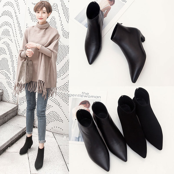 Заострени дамски боти с нисък ток в два модела