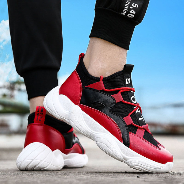 Модерни и удобни мъжки маратонки в черен, бял и червен цвят