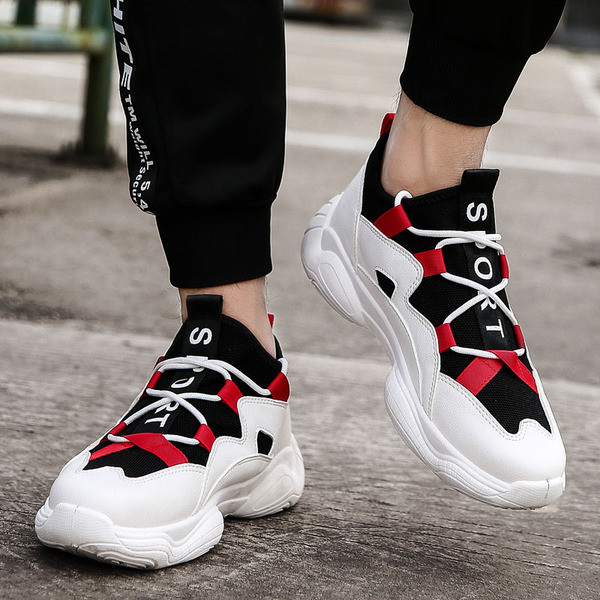 Модерни и удобни мъжки маратонки в черен, бял и червен цвят