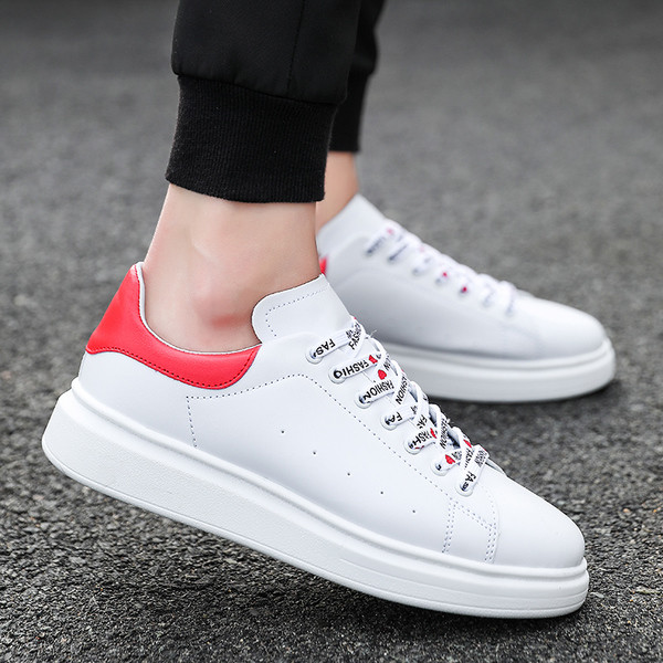 Мъжки маратонки от еко кожа в бял цвят с шарени връзки - три модела