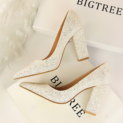 Дамски лъскави обувки с висок ток в няколко цвята