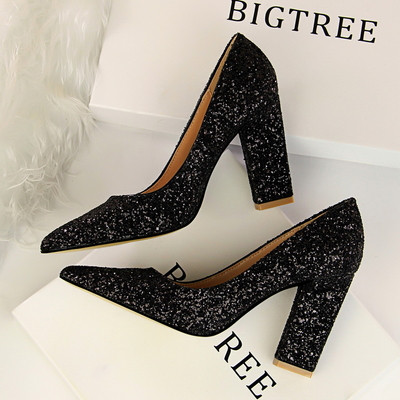 Дамски лъскави обувки с висок ток в няколко цвята