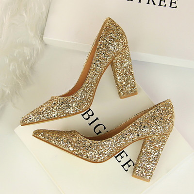 Дамски лъскави обувки с висок ток в няколко цвята