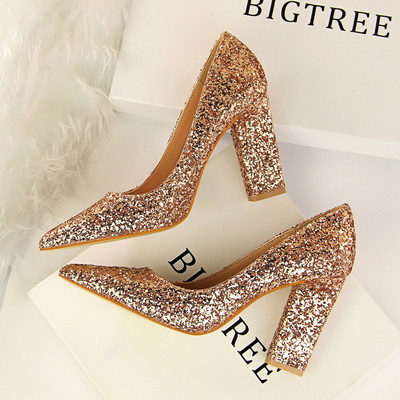 Дамски лъскави обувки с висок ток в няколко цвята