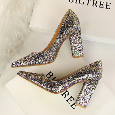 Дамски лъскави обувки с висок ток в няколко цвята