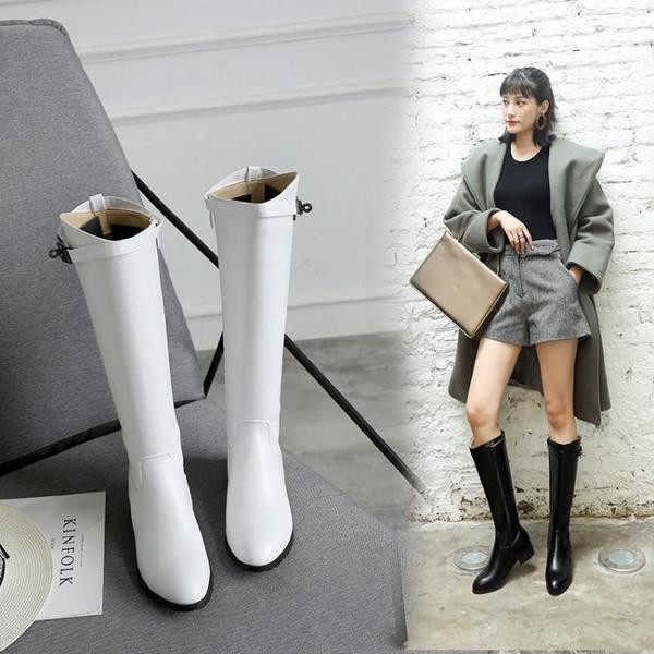 Стилни дамски ботуши от еко кожа с каишка в три цвята