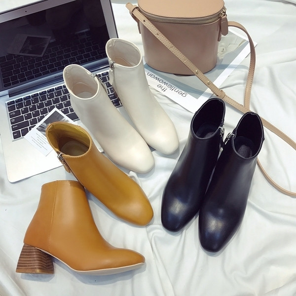 Дамски боти от еко кожа с нисък ток в три цвята