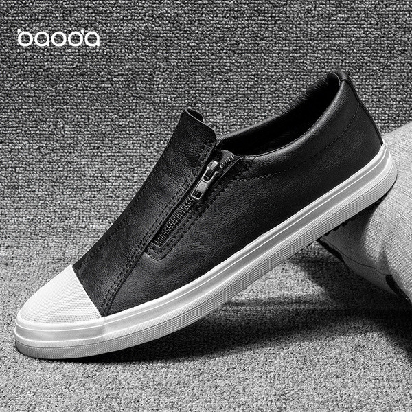 Мъжки кецове от еко кожа с цип в черен, бял и червен цвят