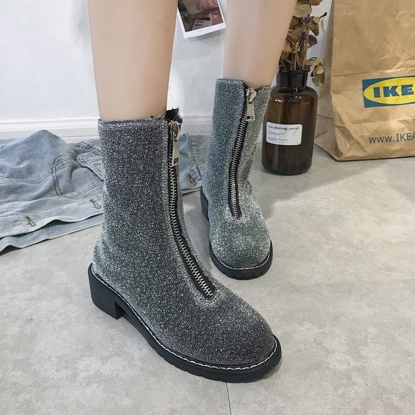 Лъскави дамски боти в черен, зелен и сив цвят